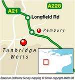 The crash, which involving an unmarked Metropolitan Police car, happened at around 12.35pm Tuesday on the A21. Graphic: Ashley Austen