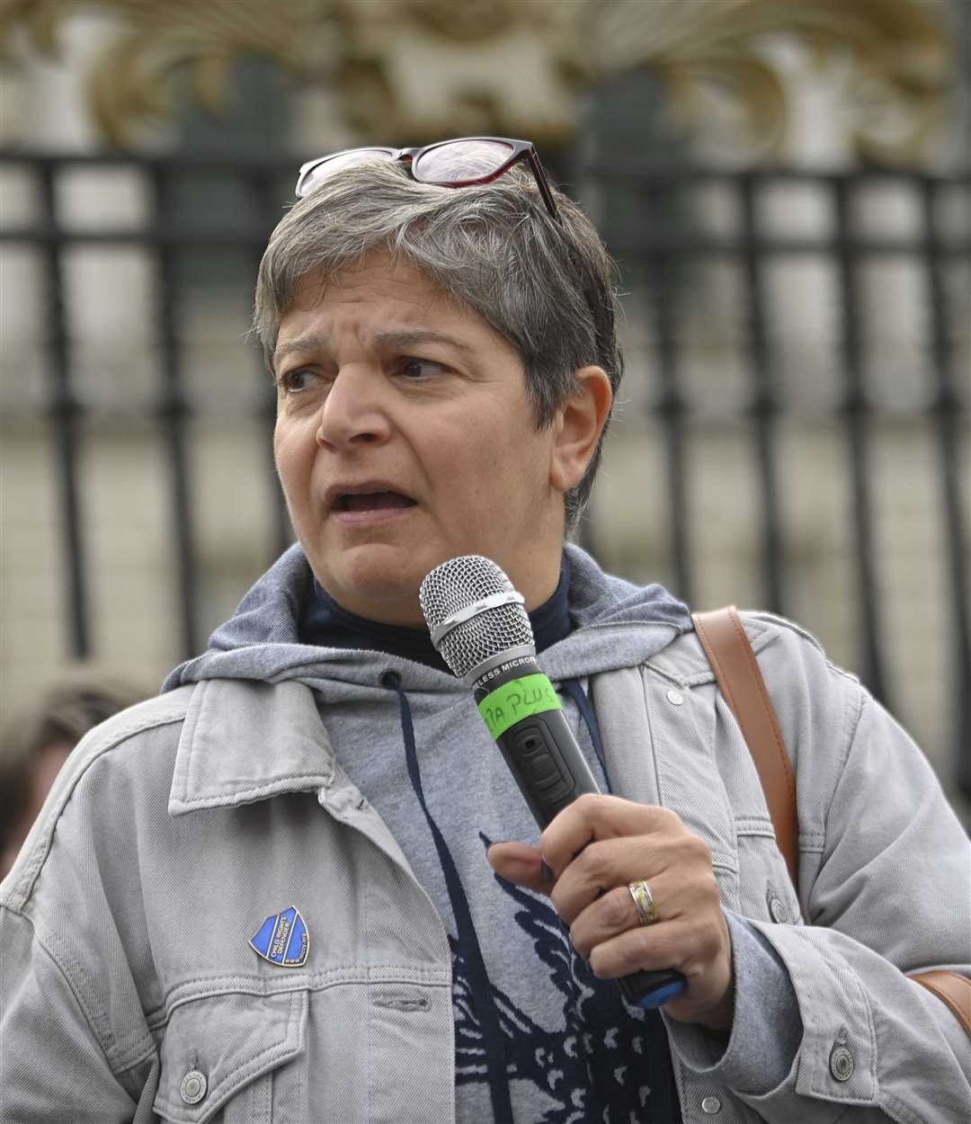 Northern Ireland Commissioner for Children and Young People Koulla Yiasouma speaks to the crowd (Mark Marlow/PA)