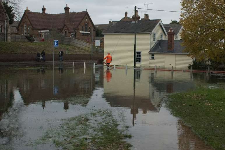 Several roads were badly flooded in Faversham. Picture: Michael Maloney