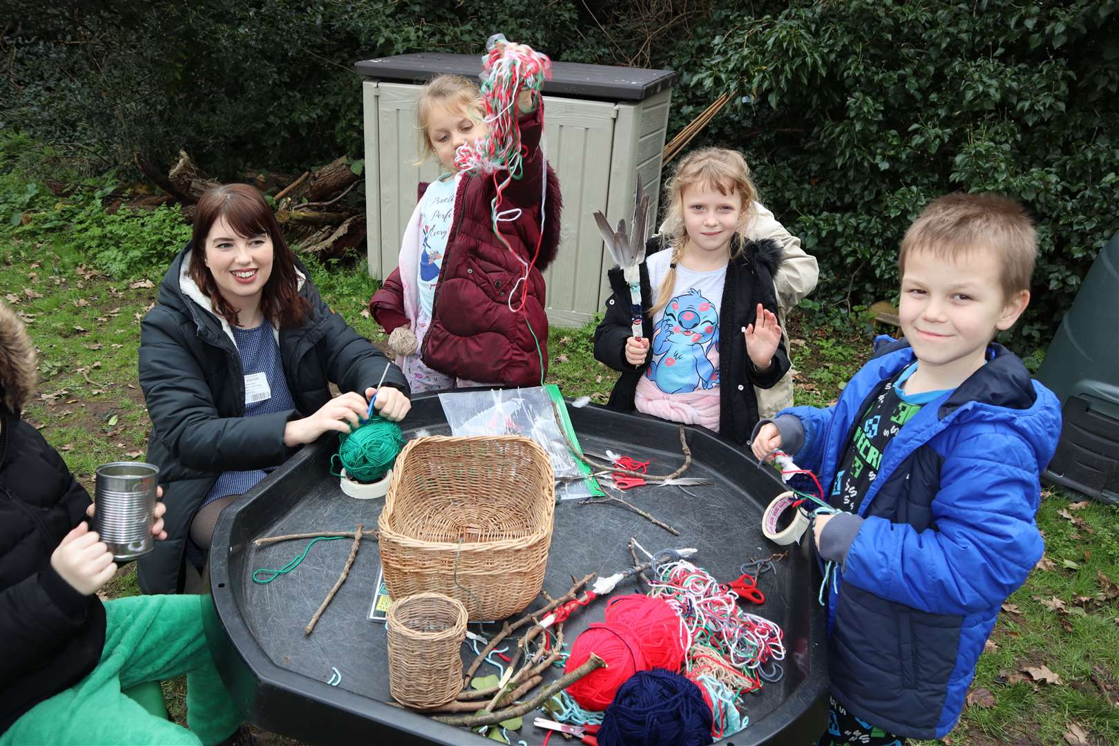 The outdoor investigation station during forest school at Sunny Bank Primary School, Murston