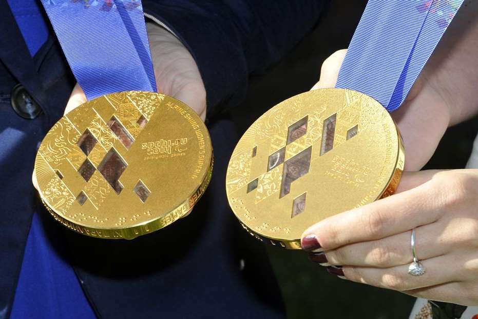 Charlotte Evans and paralympic skier Kelly Gallagher with their gold medals at the last Medway Sports Awards. Picture: Nick Johnson