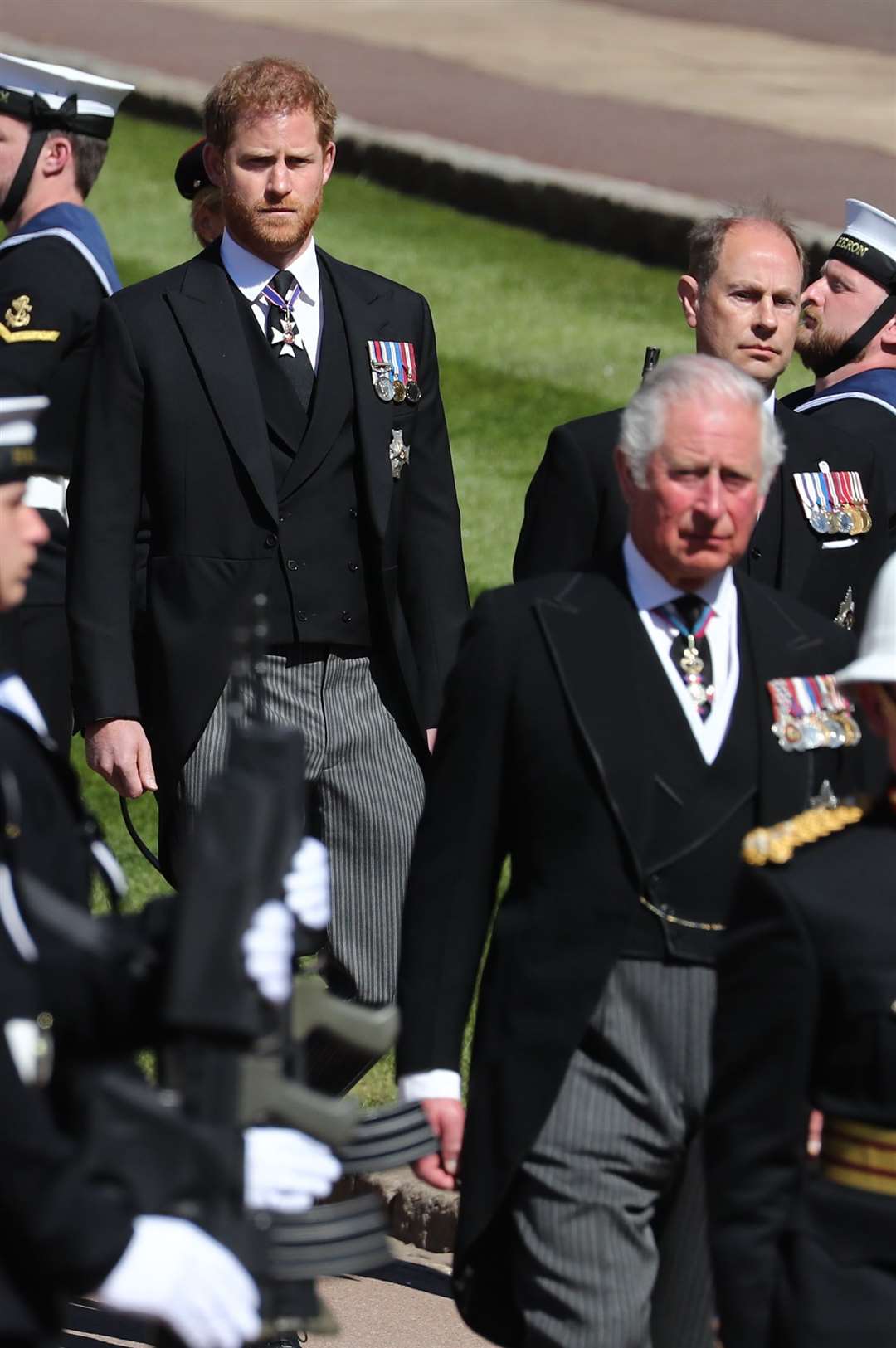 The Duke of Sussex and Charles at Philip’s funeral (Gareth Fuller/PA)