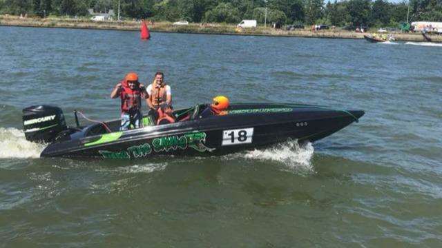 Water ski racer Jake Frame and his team