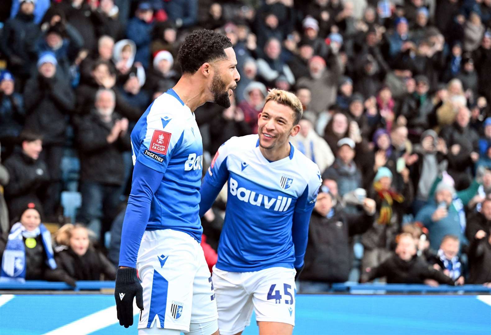 Tim Dieng celebrates putting the Gills 2-0 up Picture : Keith Gillard