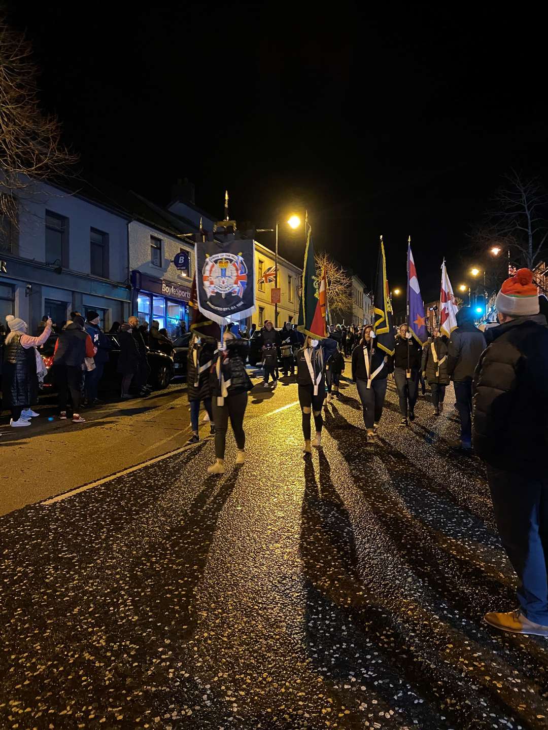 A loyalist demonstration against the Northern Ireland Protocol in Markethill in Co Armagh on Friday evening. Thousands of people gathered to take part in the demonstration (Cate McCurry/PA)