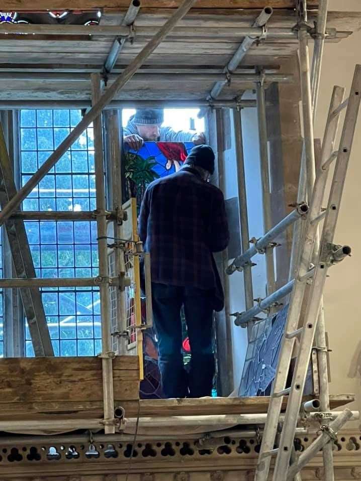 Out with the old in with the even older as the 220-year-old stained-glass window is returned to Borden parish church