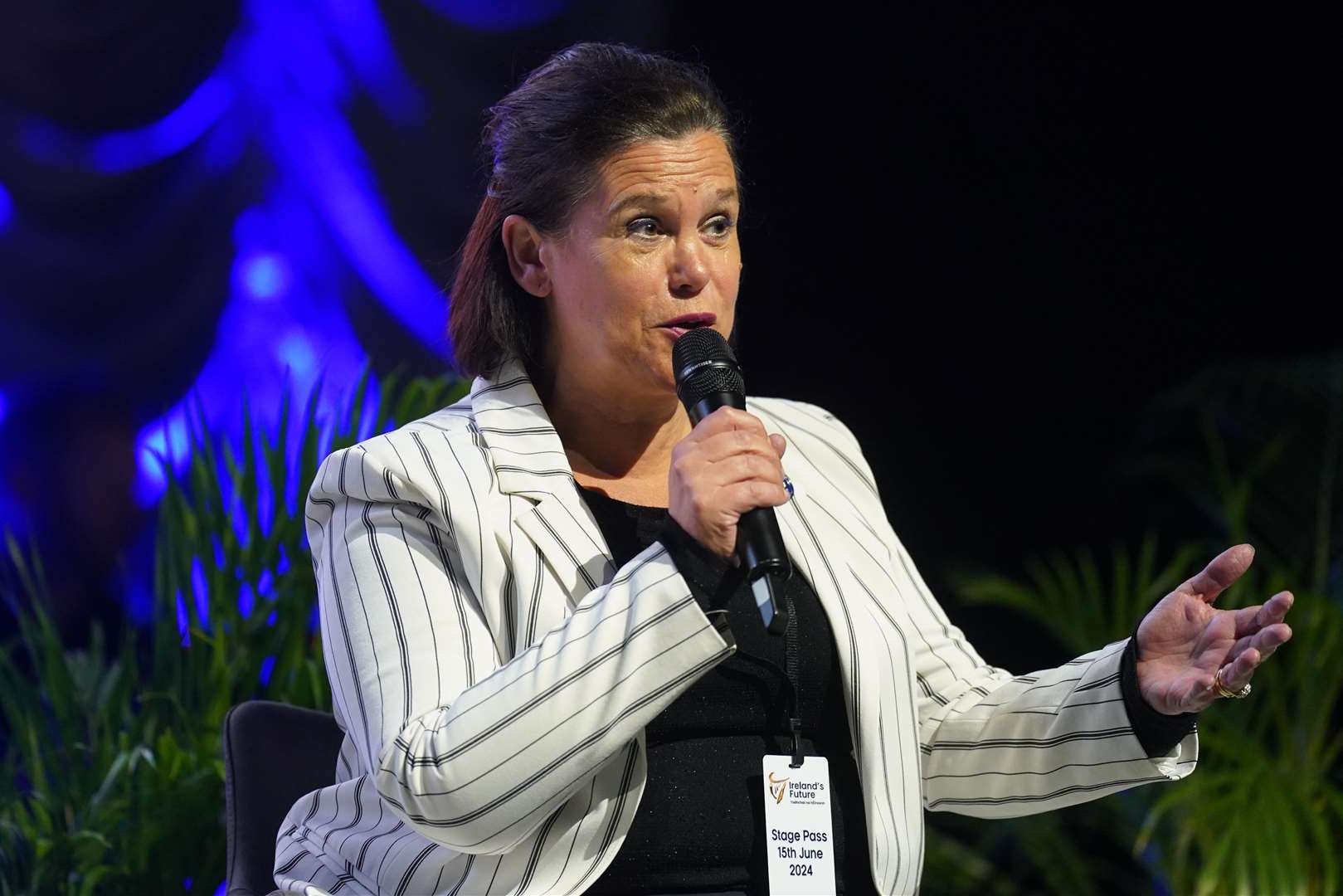 Sinn Fein’s President Mary Lou McDonald speaking during a pro-unity group Ireland’s Future event at the SSE Arena, Belfast (Brian Lawless/PA)