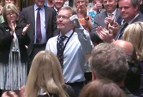 South Thanet MP Craig Mackinlay returned to the House of Commons for the first time on May 22 after his eight-month rehabilitation and devastating sepsis battle which saw him lose both his arms and legs. Picture: BBC Parliament