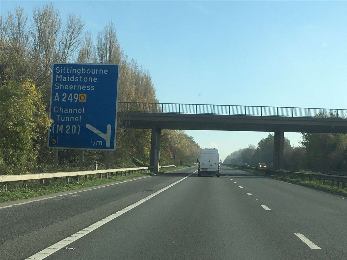 M2 coastbound at A249 junction for Sittingbourne, Sheppey and Maidstone. Stock photo