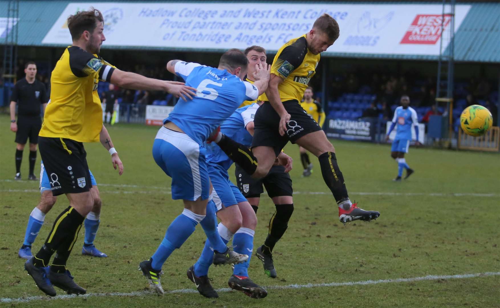 Ben Swift heads home Margate's equaliser at Tonbridge on Saturday. Picture: Don Walker