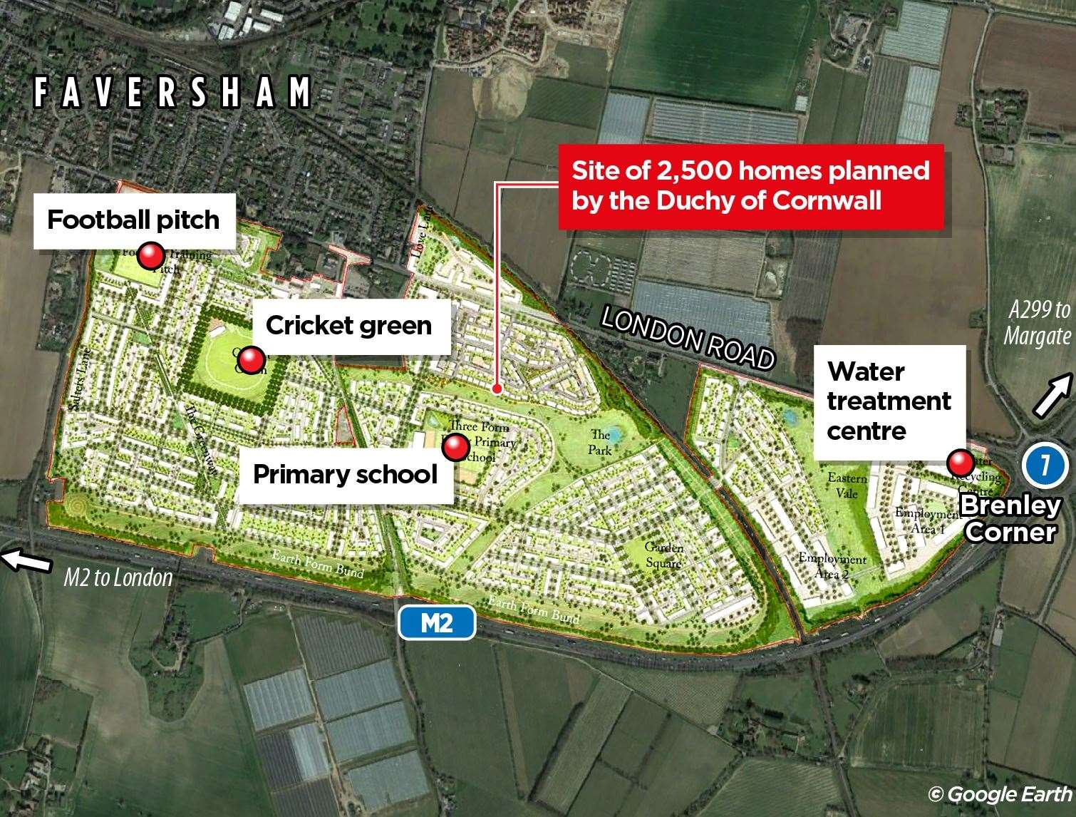 A map showing the plans for the Duchy of Cornwall's development in Faversham