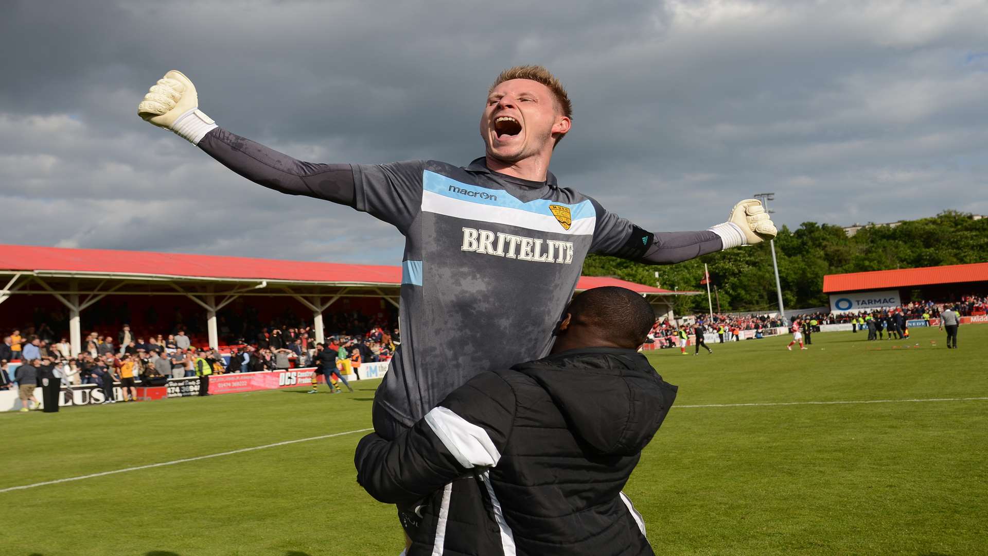 Lee Worgan celebrates after Maidstone's shoot-out glory Picture: Gary Browne