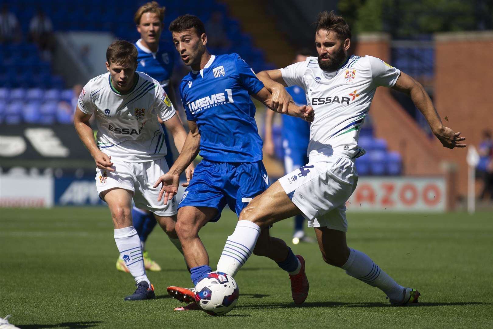 Scott Kashket tries to force his way through at Tranmere. Picture: KPI