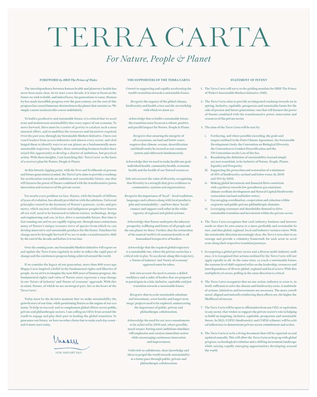 Terra Carta, the Magna Carta-style charter launched by the Prince of Wales (Clarence House/PA)