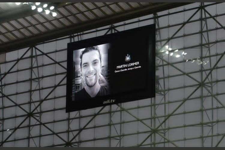 Martin Lorimer's picture was displayed at St James' Park following his death