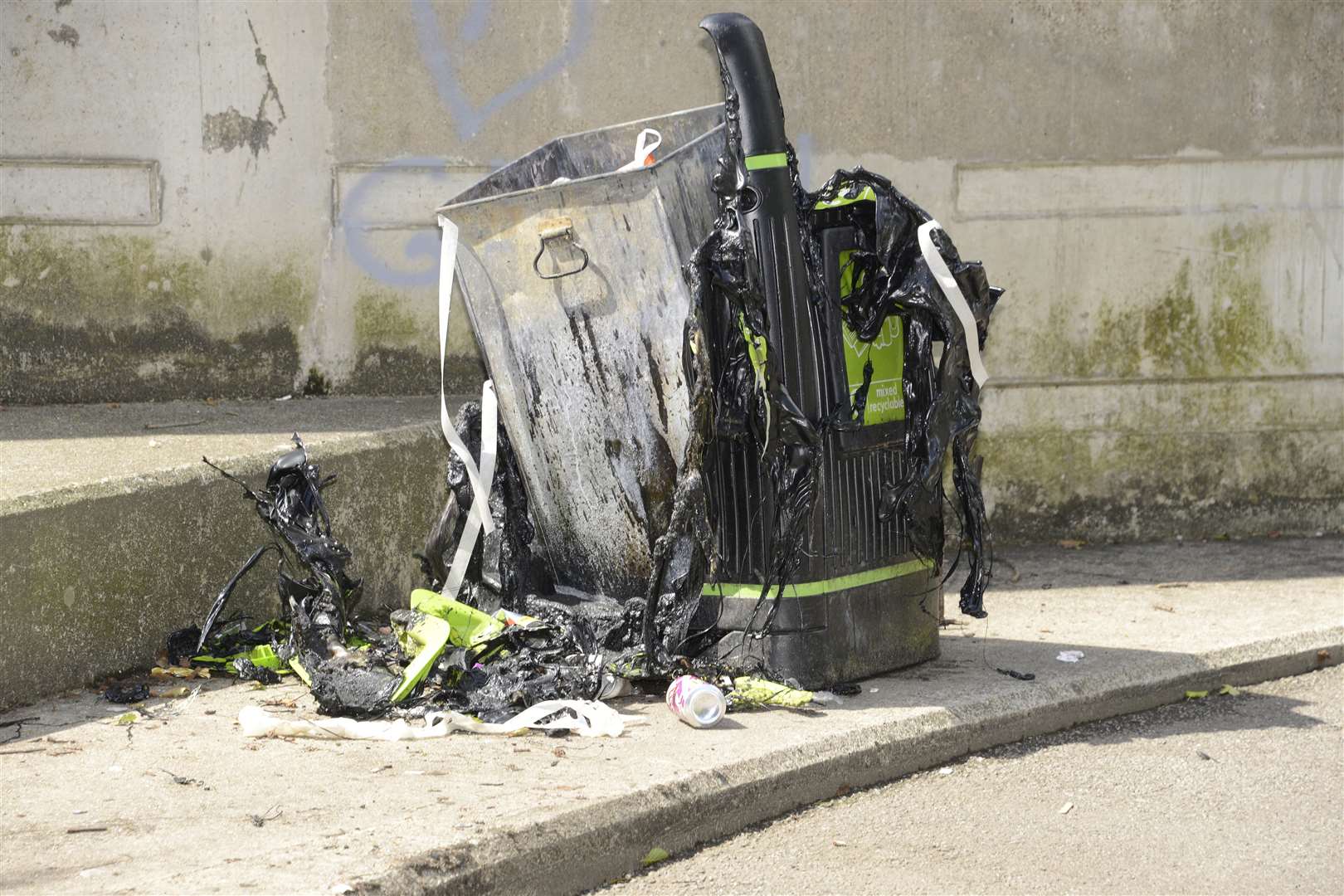 A vandalised bin following a recent fire. Picture: Paul Amos