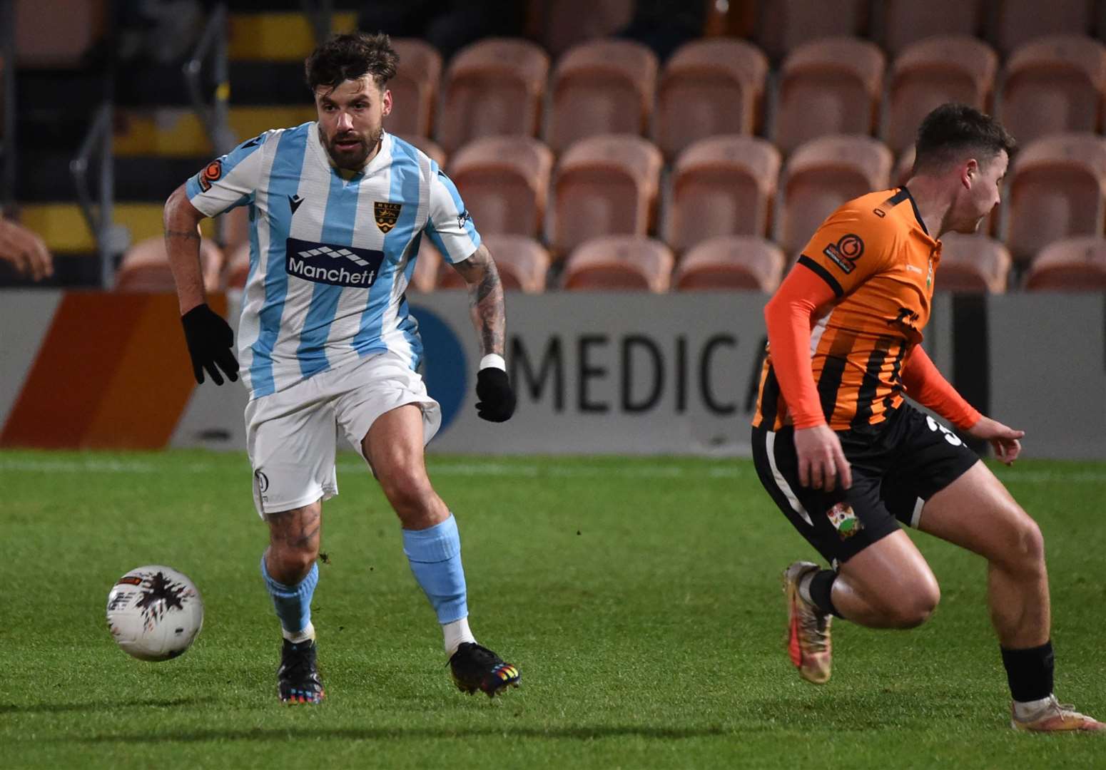 Michael Petrasso in possession for Maidstone at Barnet in the FA Trophy. Picture: Steve Terrell