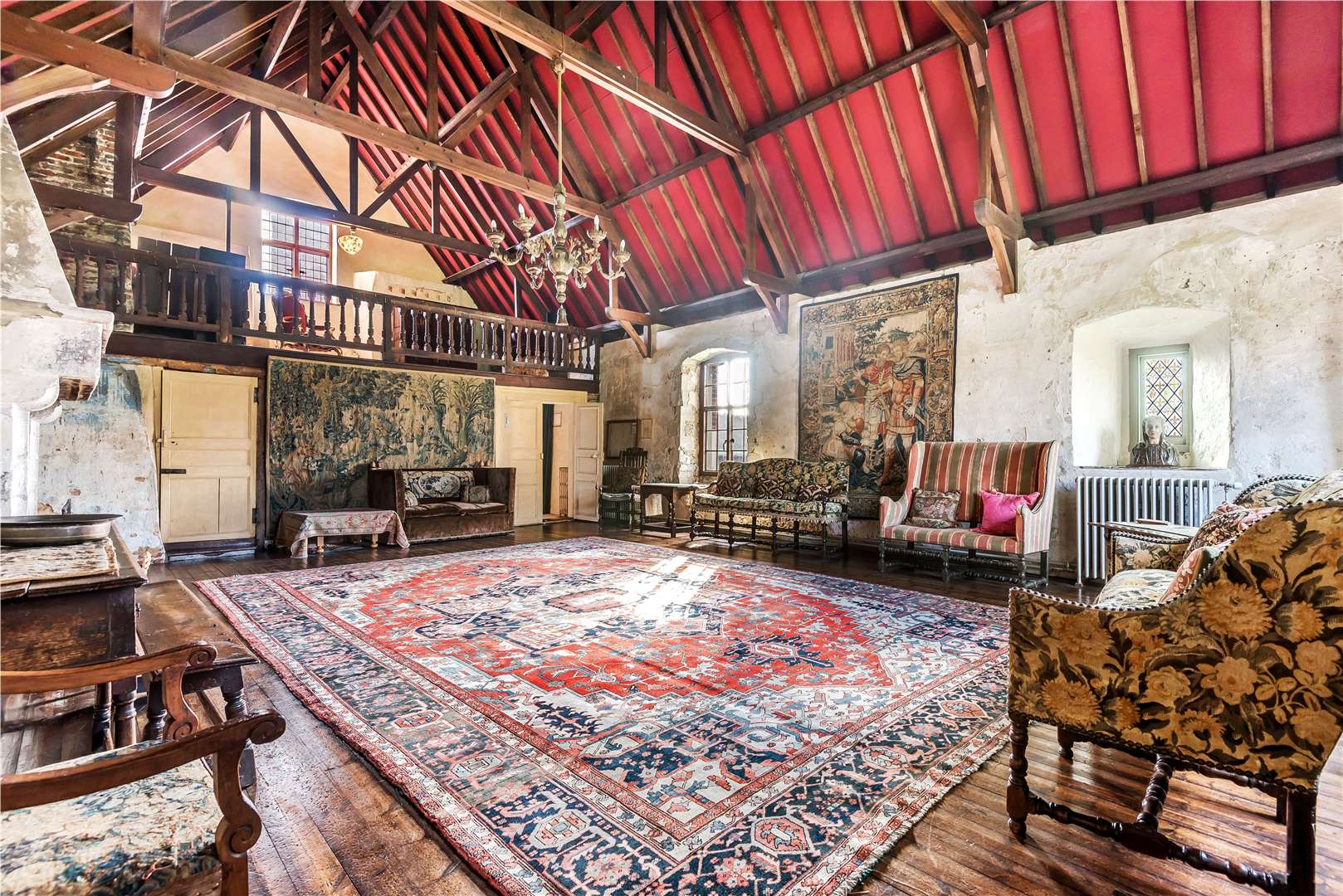 Inside the great hall which has features from Saxon, Norman, Tudor, Jacobean and later periods