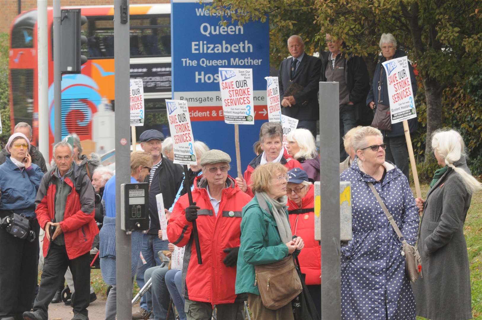 Protesters outside QEQM Hospital