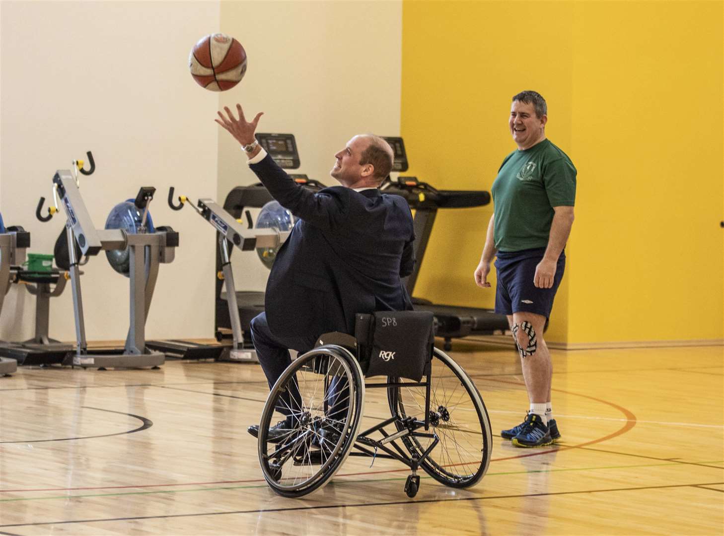 The Duke of Cambridge playing wheelchair basketball in February during a visit to the Defence Medical Rehabilitation Centre Stanford Hall, Stanford on Soar, Loughborough (Richard Pohle/The Times/PA)