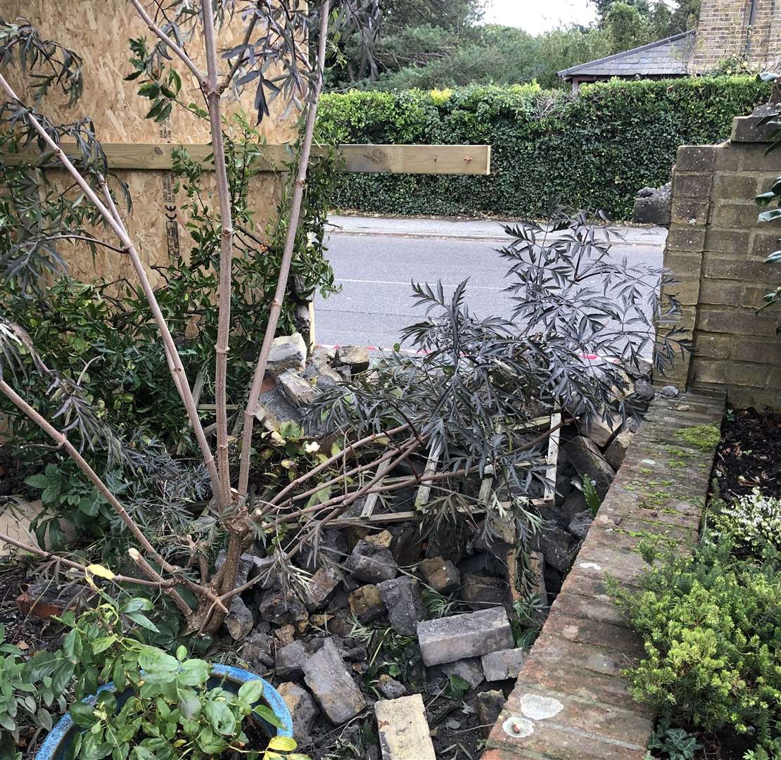 The damage caused by the crash in September in St Peter's Park Road, Broadstairs