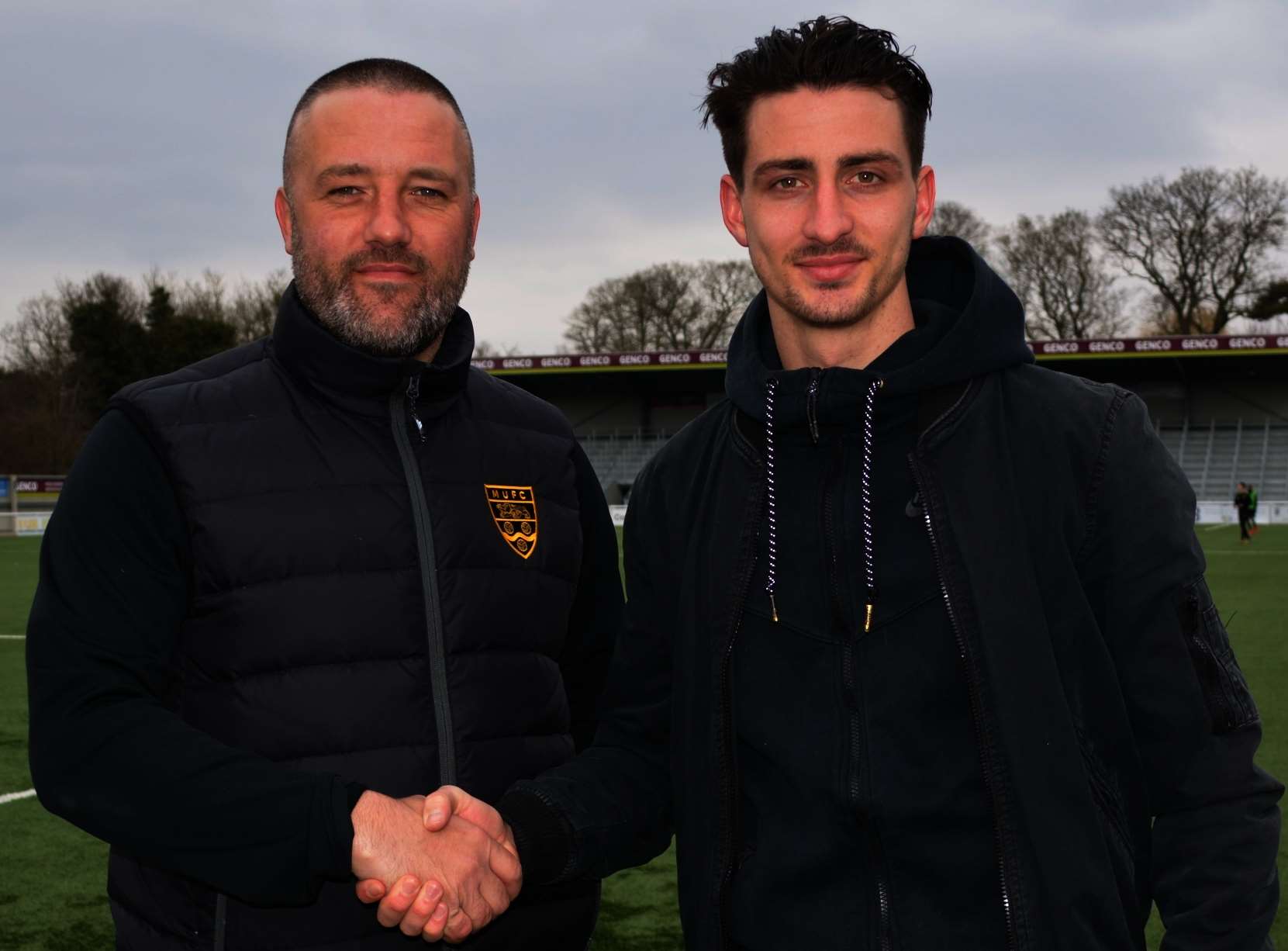 New signing Greg Luer with Maidstone boss Jay Saunders