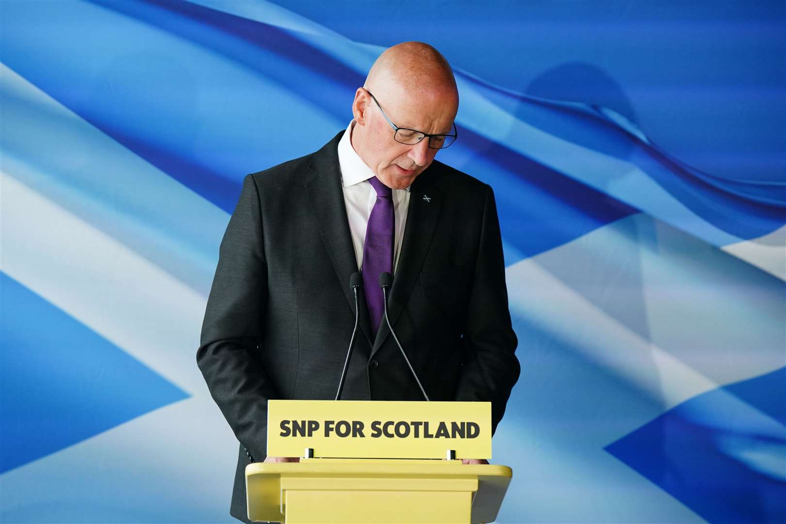 Scottish First Minister John Swinney speaking to the media at The Port of Leith Distillery (Jane Barlow/PA)