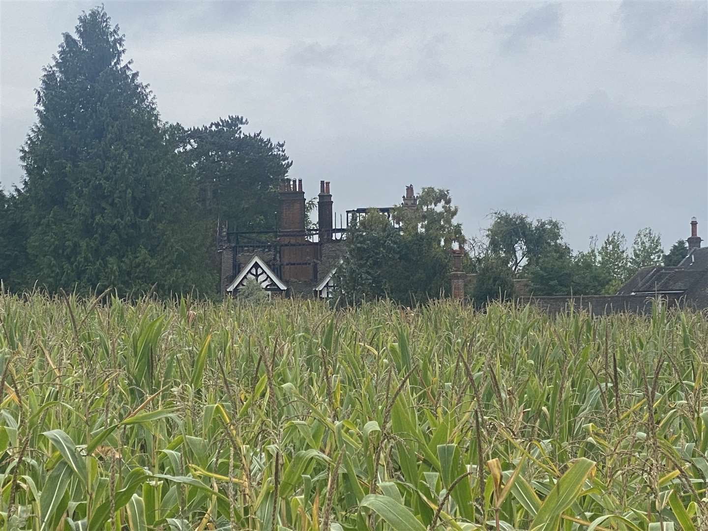 The gutted ruins of the house in Wrotham which was damaged by fire overnight