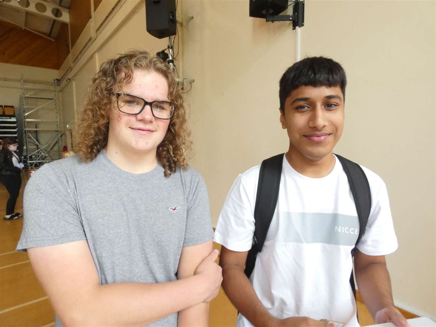 Kyle Fagg, left, and Rohan Verma said they'd found the past year 'less stressful' when they picked up their GCSE results at Fulston Manor School, Sittingbourne