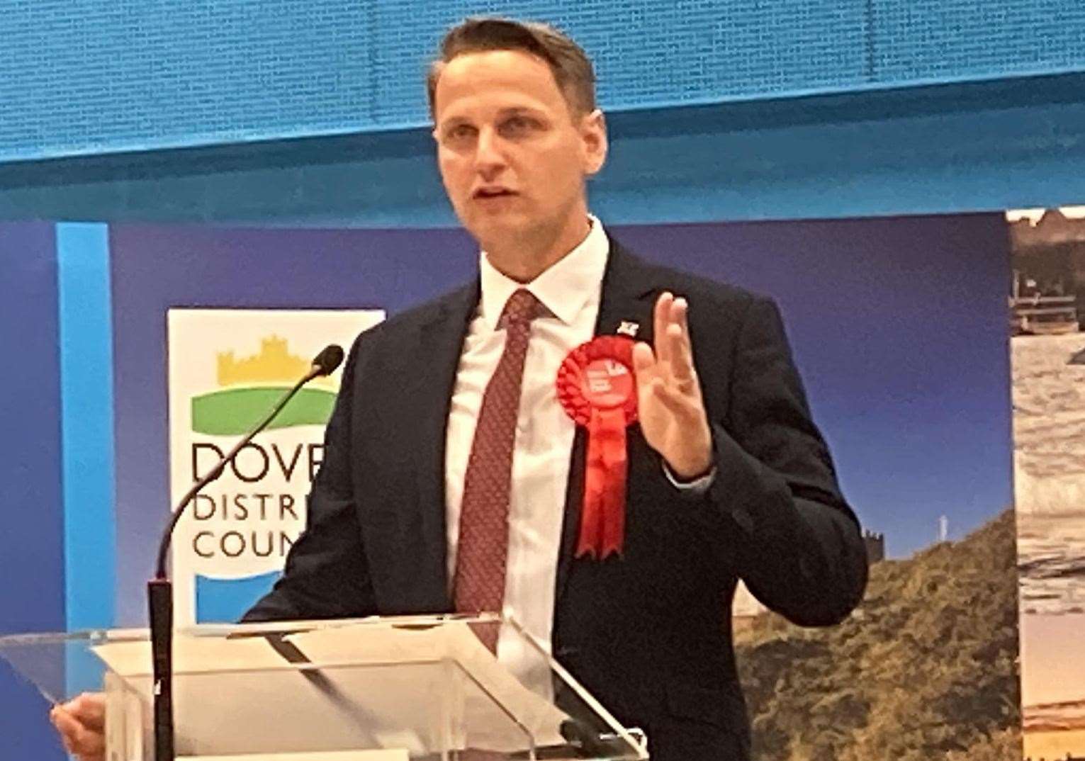 Labour's new MP for Dover & Deal Mike Tapp making his victory speech after winning with a majority of over 7,000