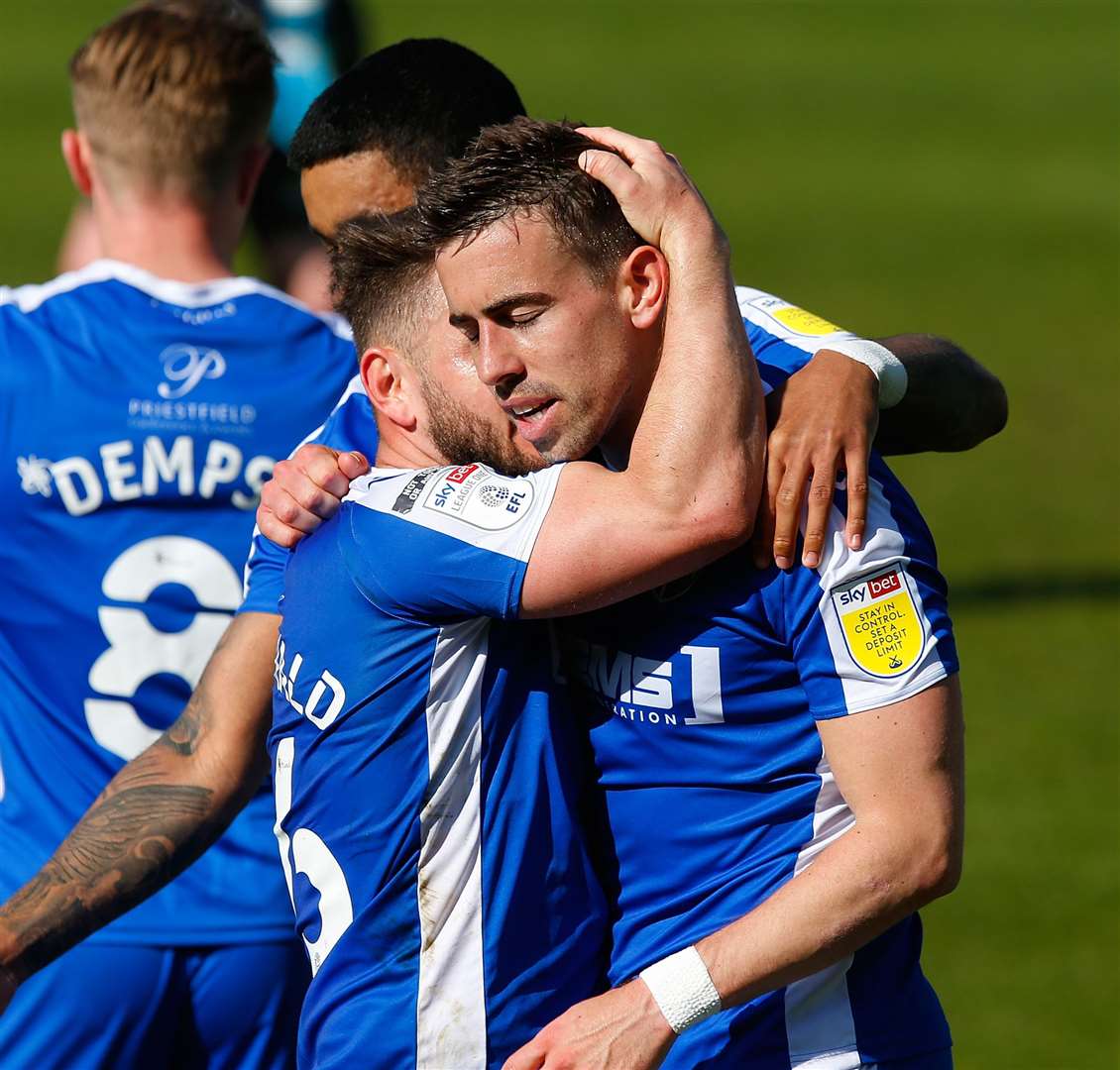 Olly Lee celebrates scoring against Northampton Picture: Andy Jones