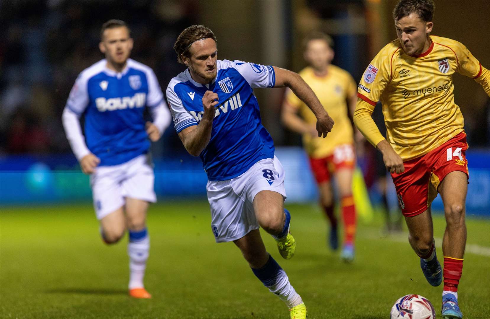 Armani Little chases down an opponent while playing for Gillingham against Grimsby Town Picture: @Julian_KPI