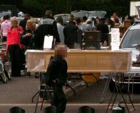 Coffin for sale at Ashford Cattle Market boot fair