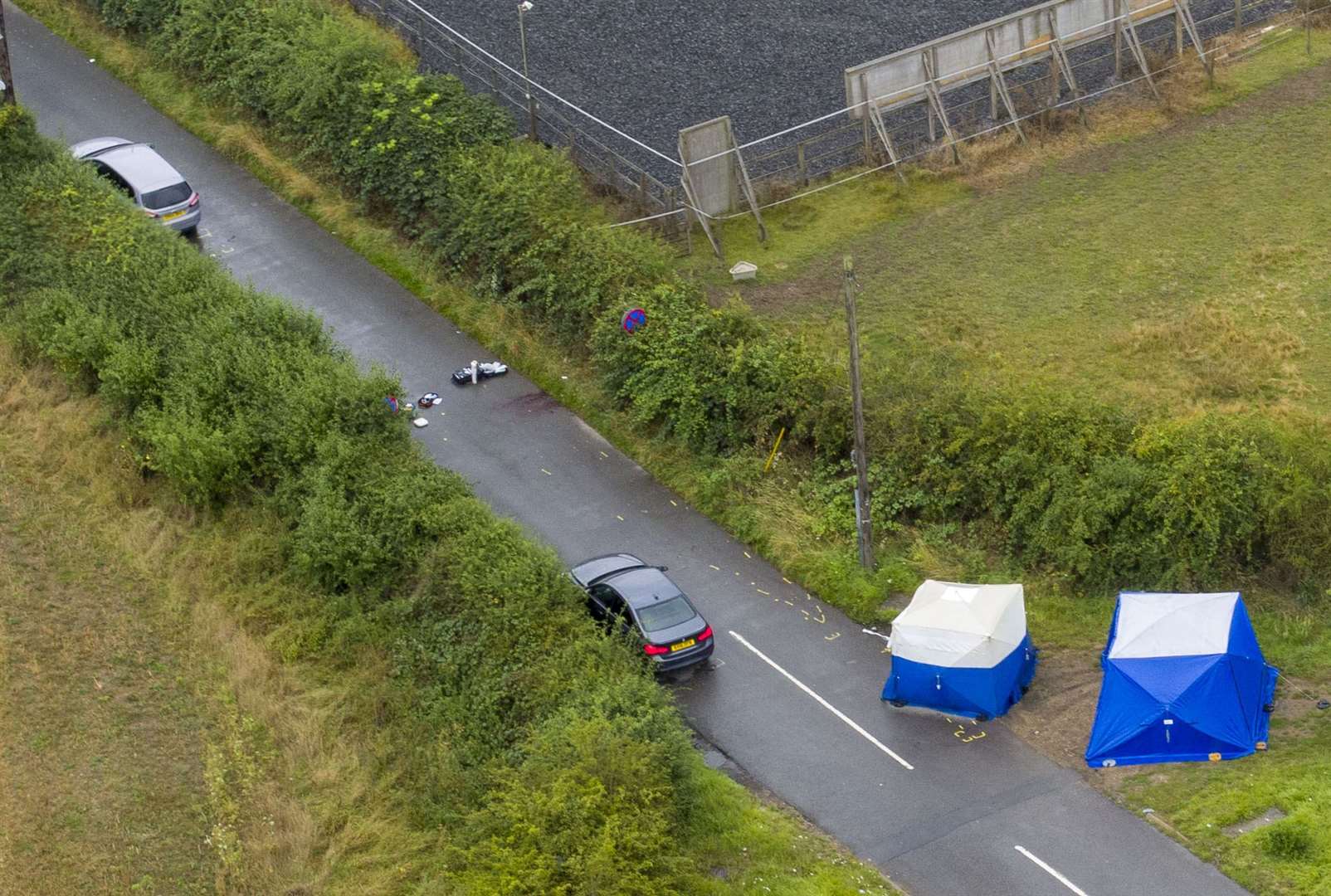 An aerial view of the scene at Ufton Lane, near Sulhamstead, Berkshire, where Pc Andrew Harper was killed (Steve Parsons/PA)