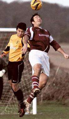 Dave Read tries to win the ball in the air during City's 4-2 home win over Orpington