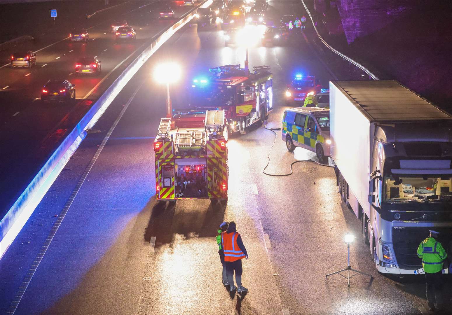 Officers have been working through the night following the M20 collision. Picture: UKNIP