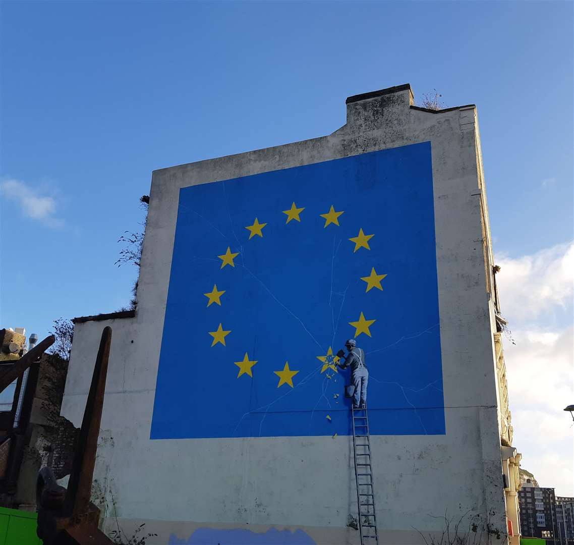 The iconic Banksy Brexit mural appeared overnight in Dover in May 2017