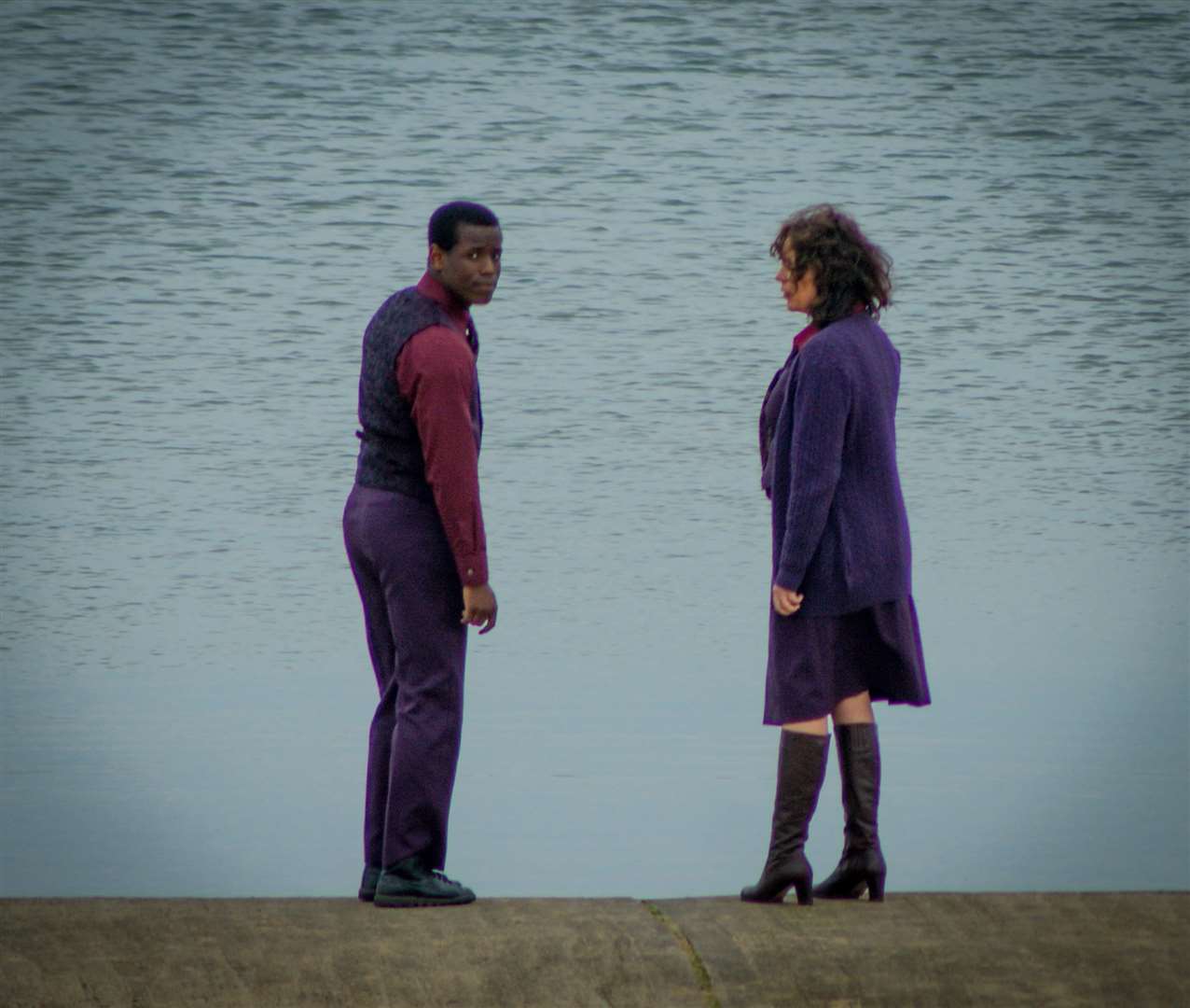 Michael Ward and Olivia Colman filming on Margate seafront earlier this month. Picture: Louis Mclaren