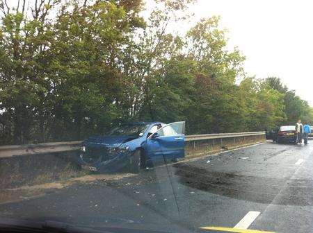 Lorry overturns on A2 at Barham.