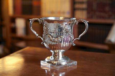Winston Churchill's silver christening cup at the In the Blood exhibition at Churchill's former home, Chartwell