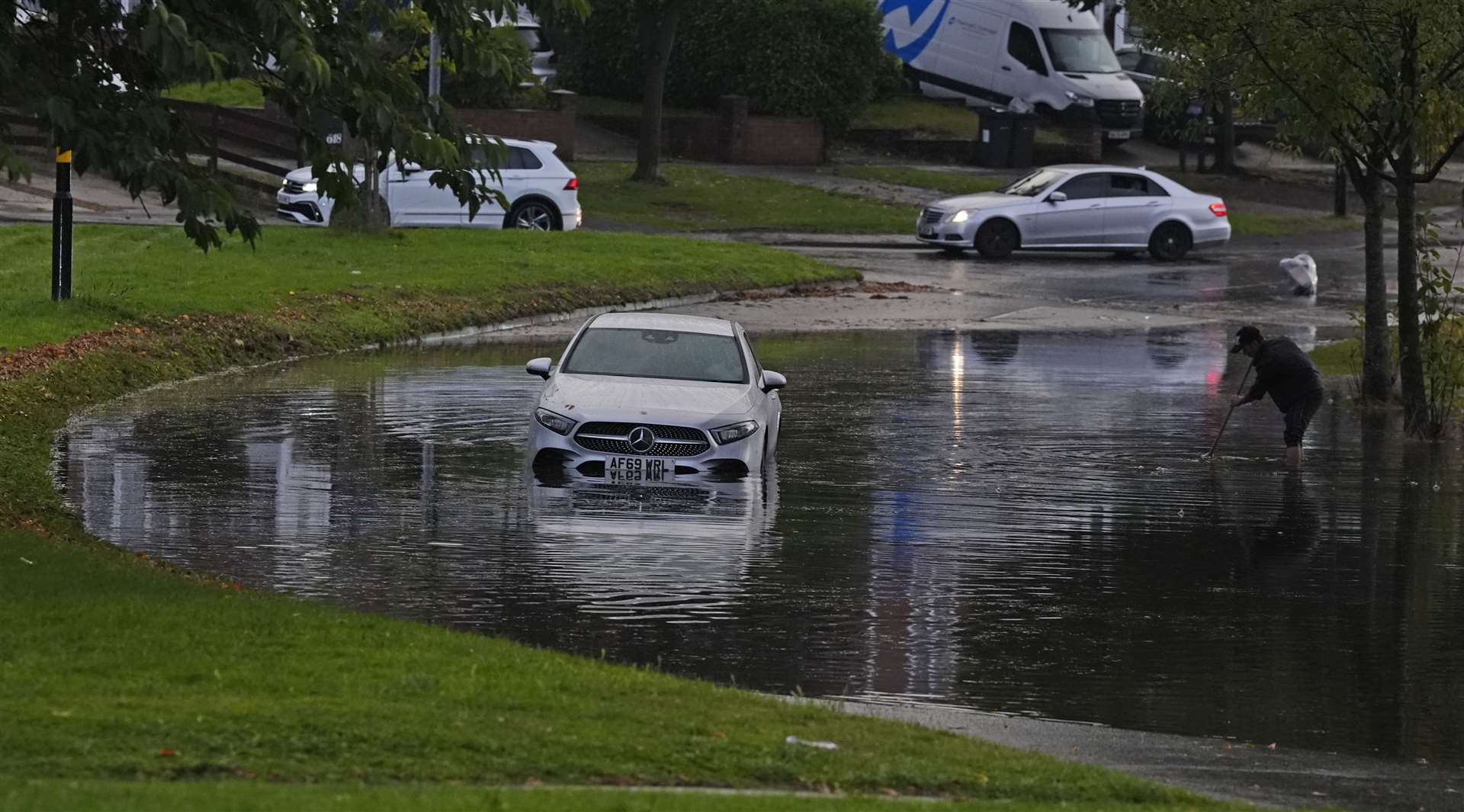 A car in flood water on Aldridge Road in Perry Bar, Birmingham (Nick Potts/PA)