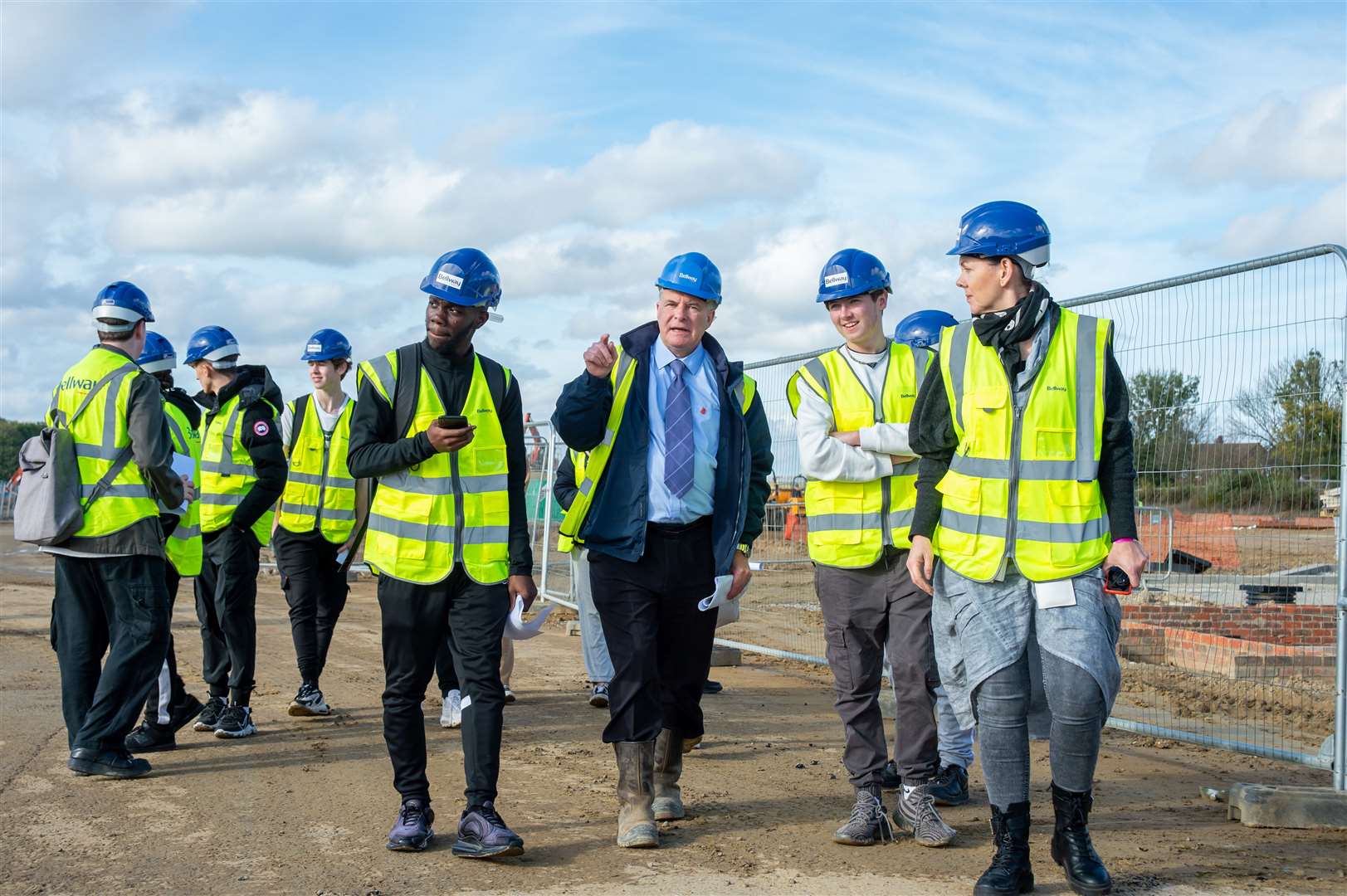 Students from North Kent College with Bellway Kent Technical Manager Tom Jones at Bellway’s Alkerden Heights development in Ebbsfleet Garden City. Picture: Bellway