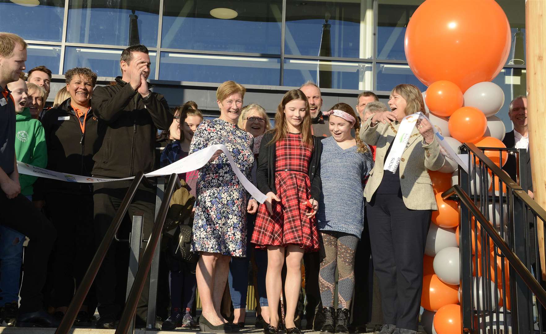 Whitfield New Leisure Centre Opens,Emily Rose Evans of Dover Life Guards,Gloria Riley Dover Squash club and DDC Chairman Sue Chandler cut the ribbon.Picture: Paul Amos. (7397382)