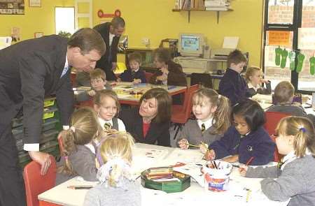 The Duke with pupils at Pluckley school. Picture: DAVE DOWNEY