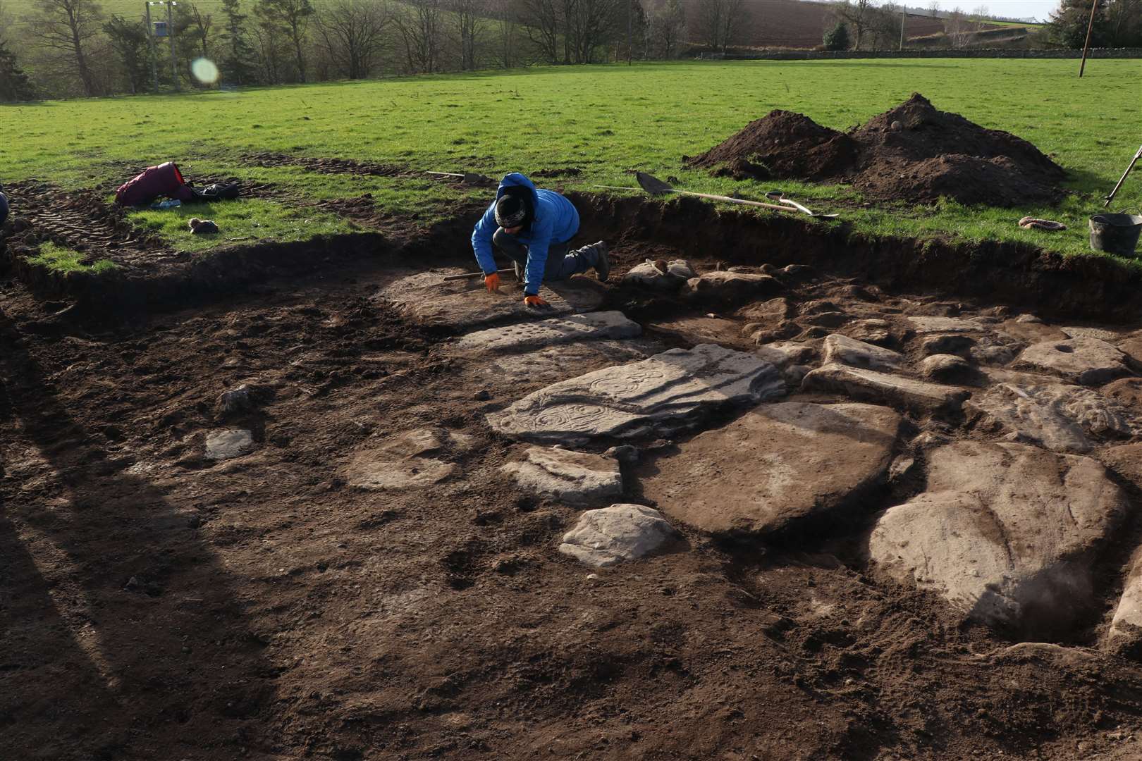 A rare Pictish symbol stone was found near the site of the Battle of Nechtansmere (University of Aberdeen/PA)