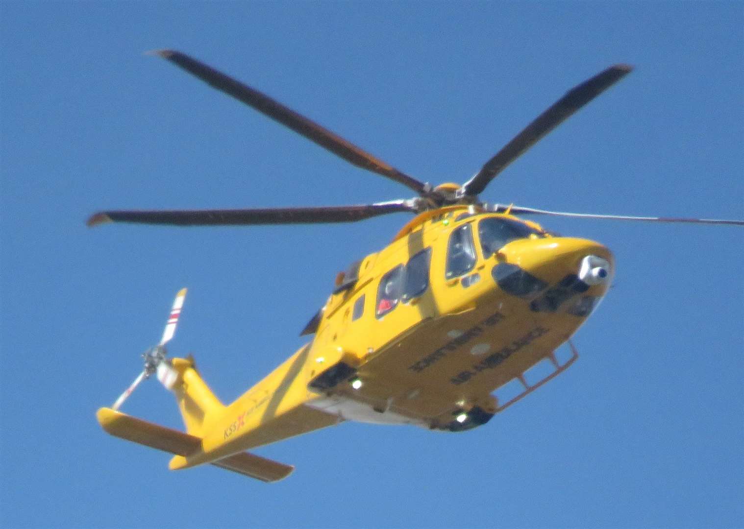 An air ambulance heading towards Deal on Tuesday afternoon. Picture: John Brewin