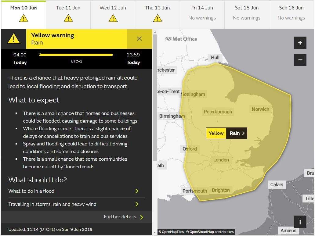 There is a small chance of flooding in the county today. Picture: Met Office (12053426)