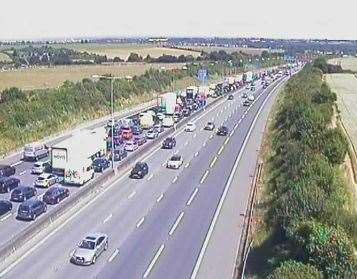 Traffic is queuing after a crash on the M25 between Junction 2 and 3. Picture: National Highways
