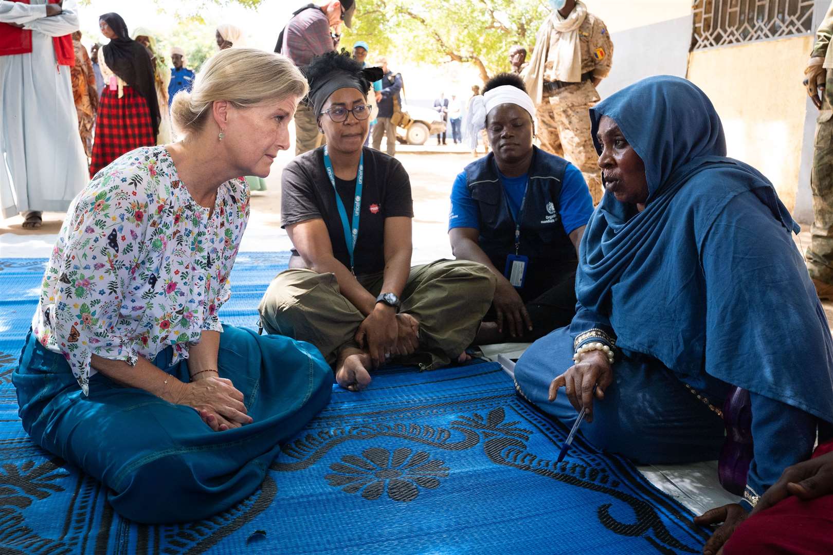 Sophie met refugees while accompanied by representatives from charity Unicef (Stefan Rousseau/PA)