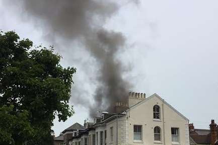 The plumes of smoke seen in the distance from the Blue Mermaid fish and chip shop in Deal.